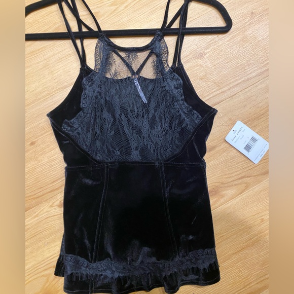 FREE PEOPLE Black Velvet Lace Top (NWT) - Picture 1 of 6